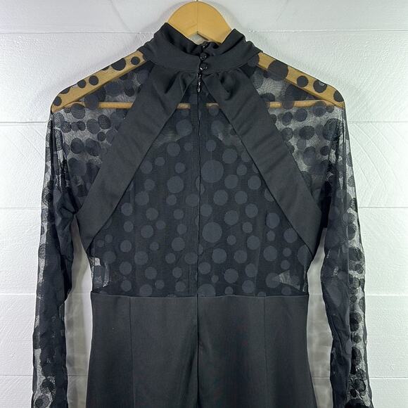 KAREN MILLEN Black Mesh Polka Dot Below Knee Polyester Long Sleeve Dress Size 10 - Picture 3 of 11